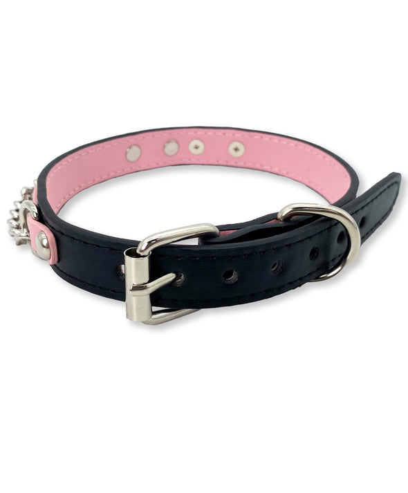 Handmade Cute Black and Pink Necklace Collar, Puppy-Themed PU Leather Letter Choker Collar Necklace For Women