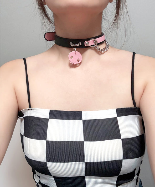 Letters Choker Collar Necklace For Women, Cute Skull Gothic Punk Rock Leather Choker Necklace Collars