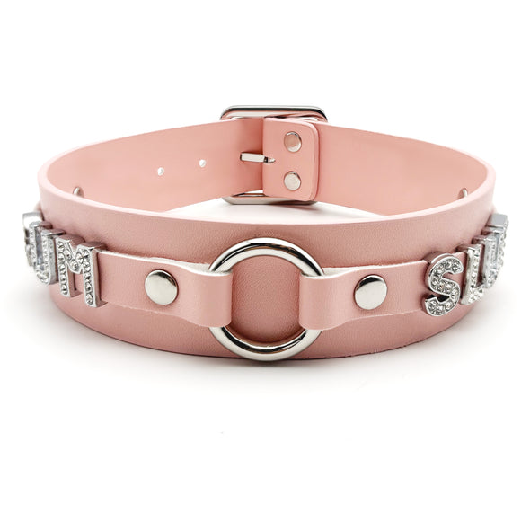 Women's Punk Pink O-Ring Leather Choker Necklace