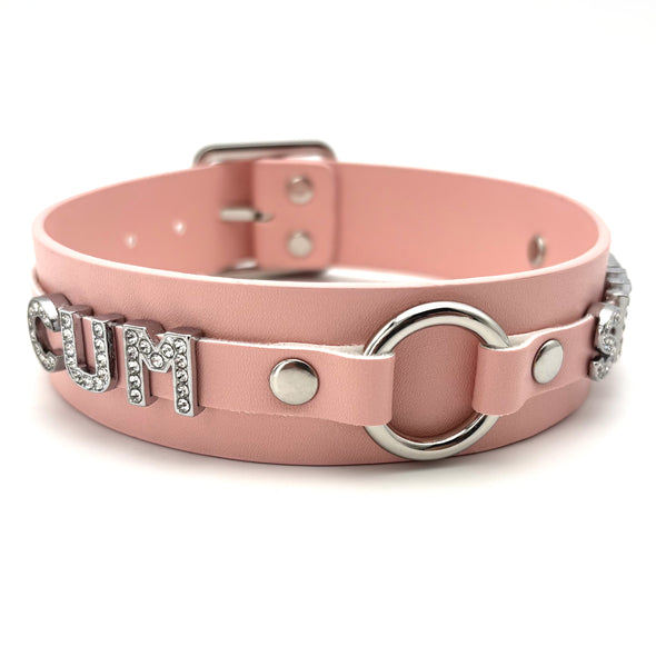 Women's Punk Pink O-Ring Leather Choker Necklace