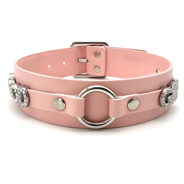 Women's Punk Pink O-Ring Leather Choker Necklace