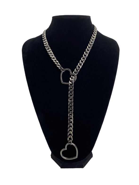 Women's Slip Chain Necklace, Heart Ring SlipChain, Long Cuban Chain Jewelry, Adjustable Y-Lariat Necklace