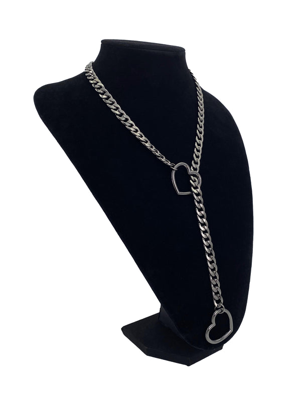 Women's Slip Chain Necklace, Heart Ring SlipChain, Long Cuban Chain Jewelry, Adjustable Y-Lariat Necklace