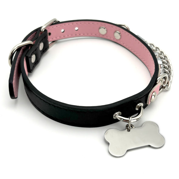 Handmade Cute Black and Pink Necklace Collar, Puppy-Themed PU Leather Letter Choker Collar Necklace For Women