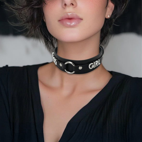 Women's Punk Black O-Ring Leather Choker Necklace